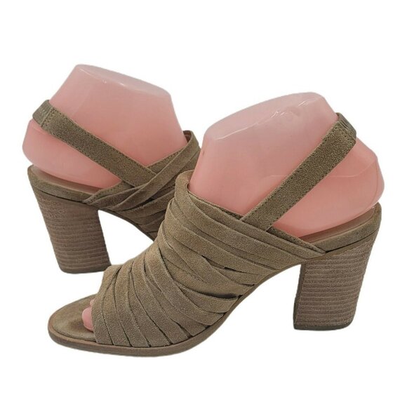 Matisse Mummy Sling Tan Suede Slingback Peep Toe 3" Block Heel Bootie Size 7M - Picture 1 of 11